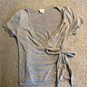 Forever 21 Gray Wrap Blouse with Tie Front